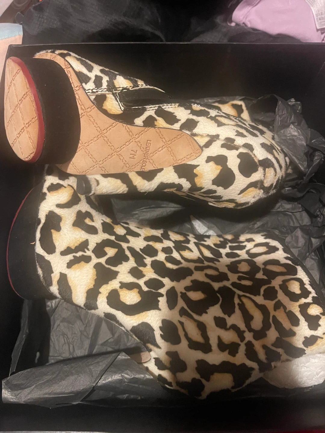 Le Silla Leopard Print Fur Ankle Boots Size 7M - photo 3