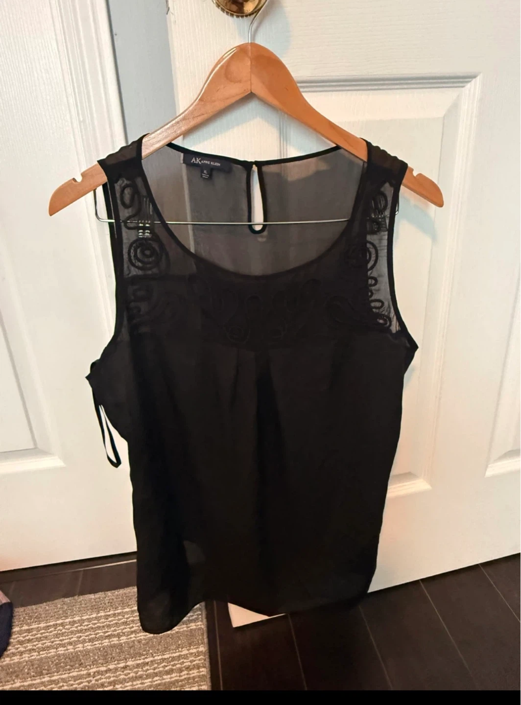 Anne Klein Black Sheer Lace Trim Tank Top XL - photo 2