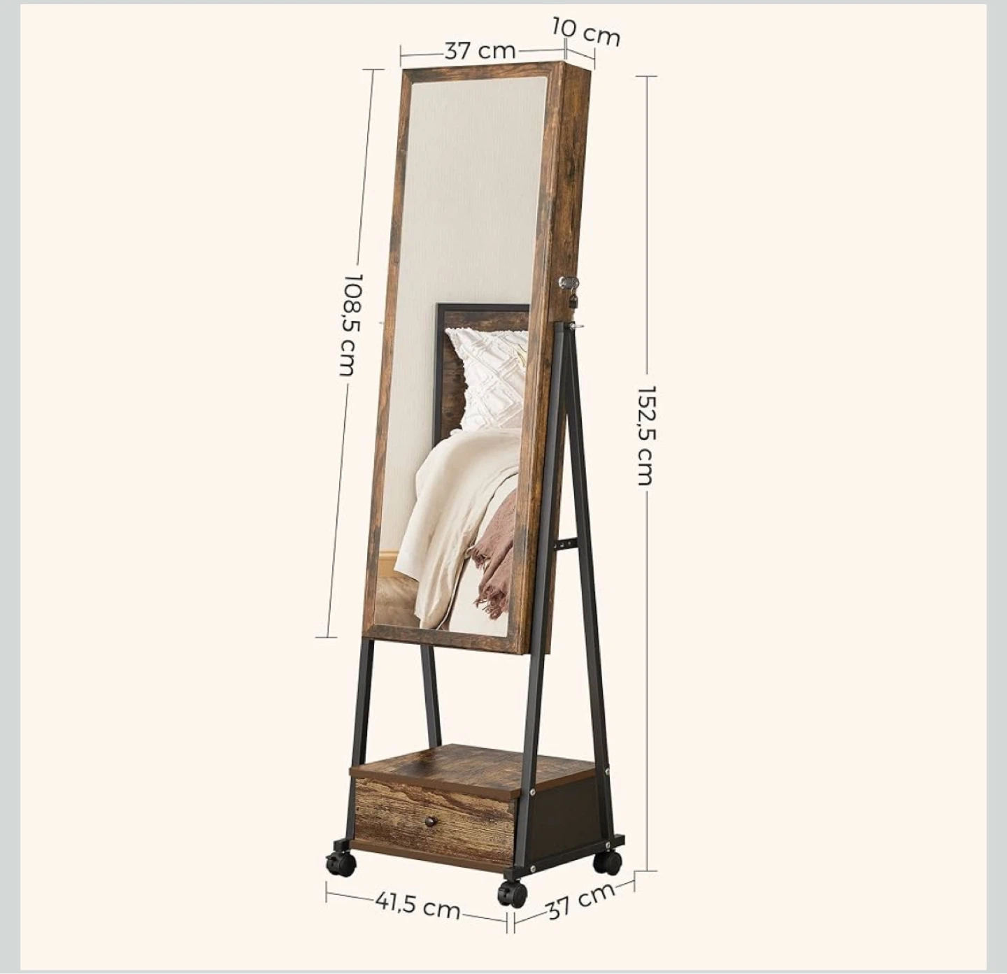 Jewelry Cabinet with Mirror with wheels