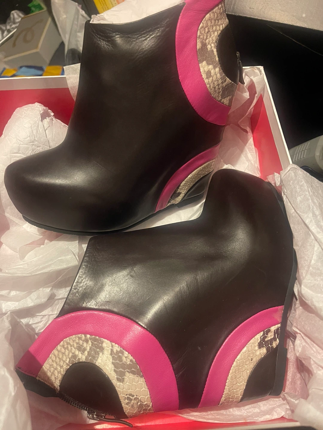 Bonnie Jean wedge ankle boots - brown, pink, snakeskin - photo 2