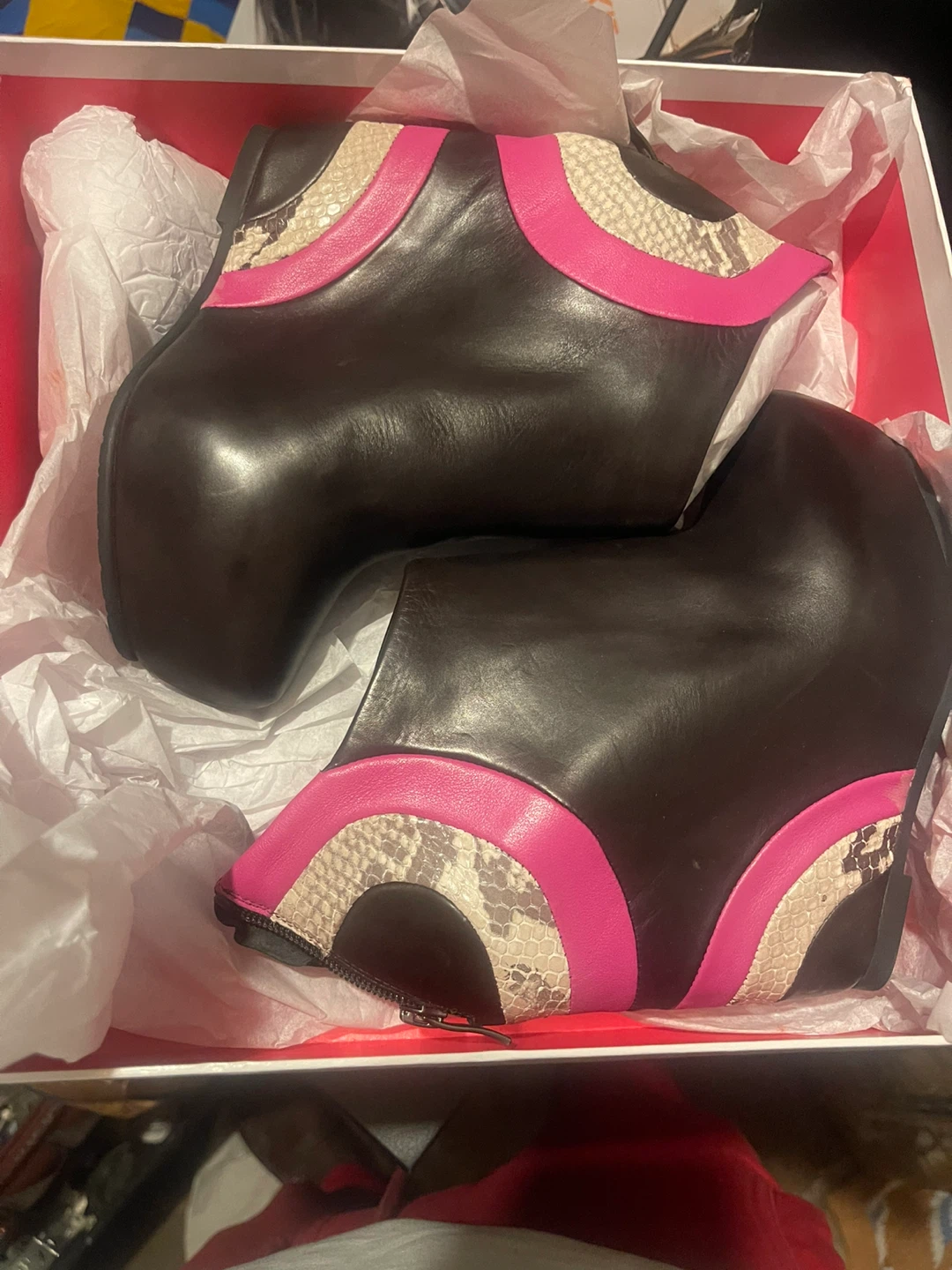 Bonnie Jean wedge ankle boots - brown, pink, snakeskin - photo 4