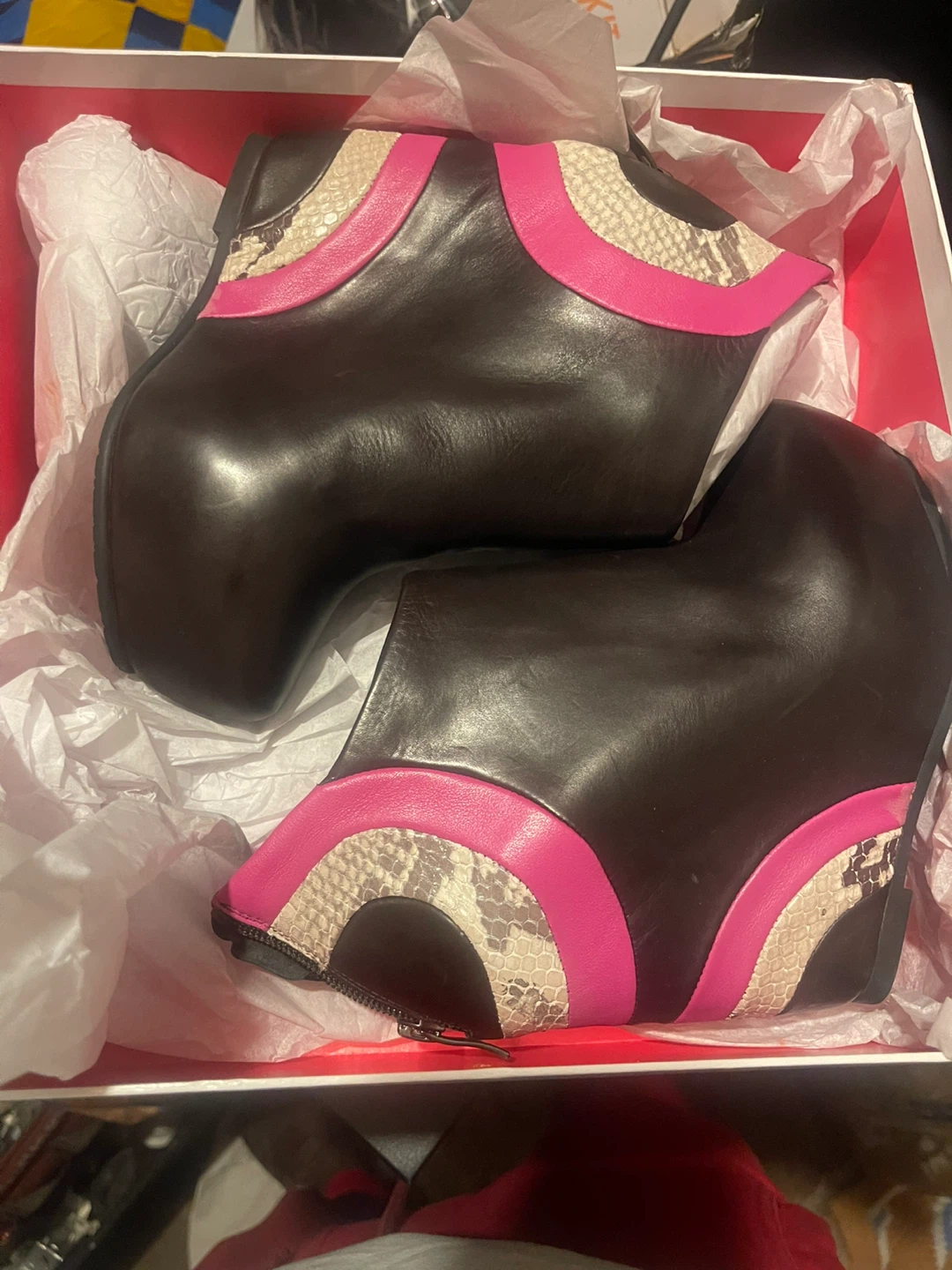 Bonnie Jean wedge ankle boots - brown, pink, snakeskin - photo 5