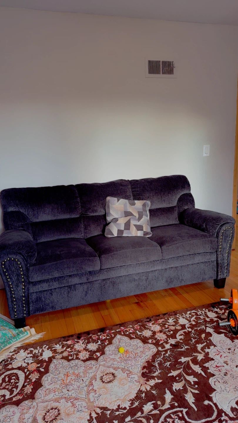 Dark Gray Sofa with Studded Arms