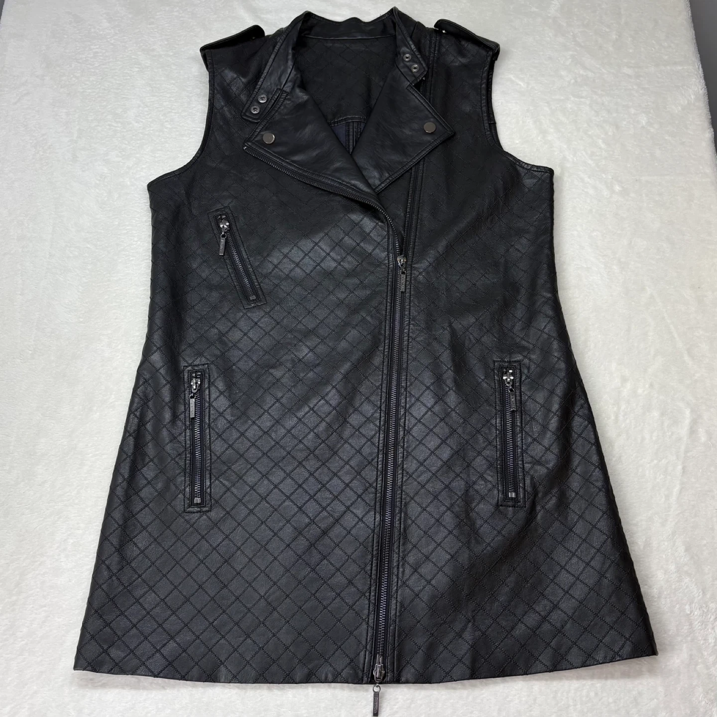 Bianca Quilted Faux Leather Biker Longline Moto Vest Full Zip L - photo 2