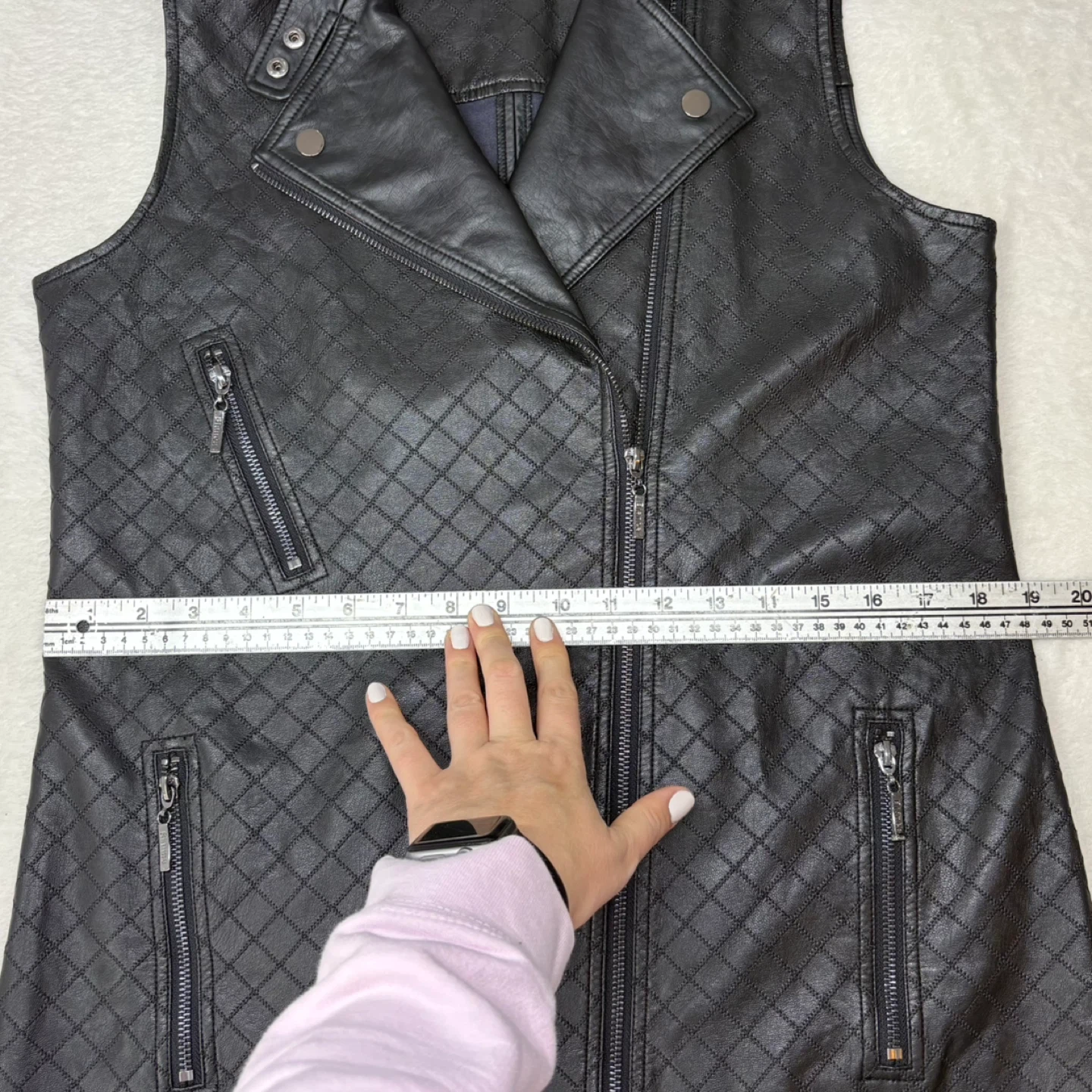 Bianca Quilted Faux Leather Biker Longline Moto Vest Full Zip L - photo 5