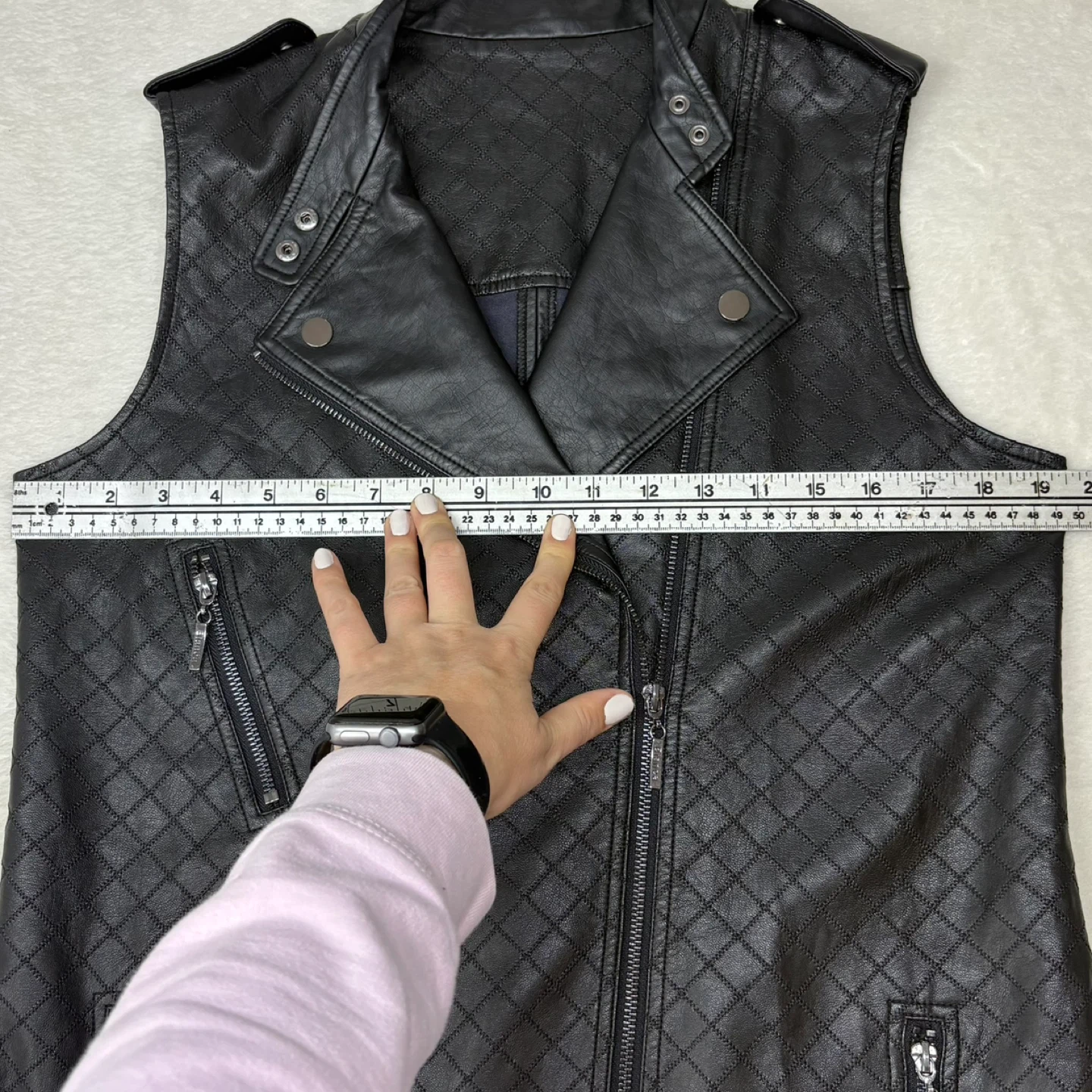 Bianca Quilted Faux Leather Biker Longline Moto Vest Full Zip L - photo 4