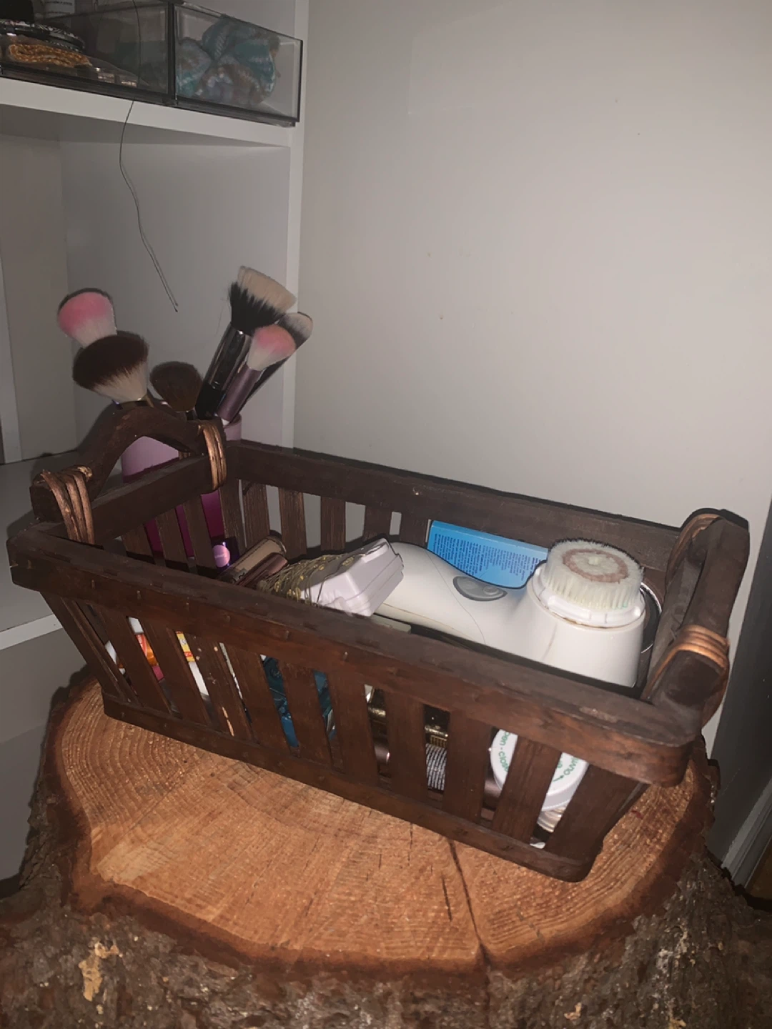 Wooden Cosmetic Organizer Basket