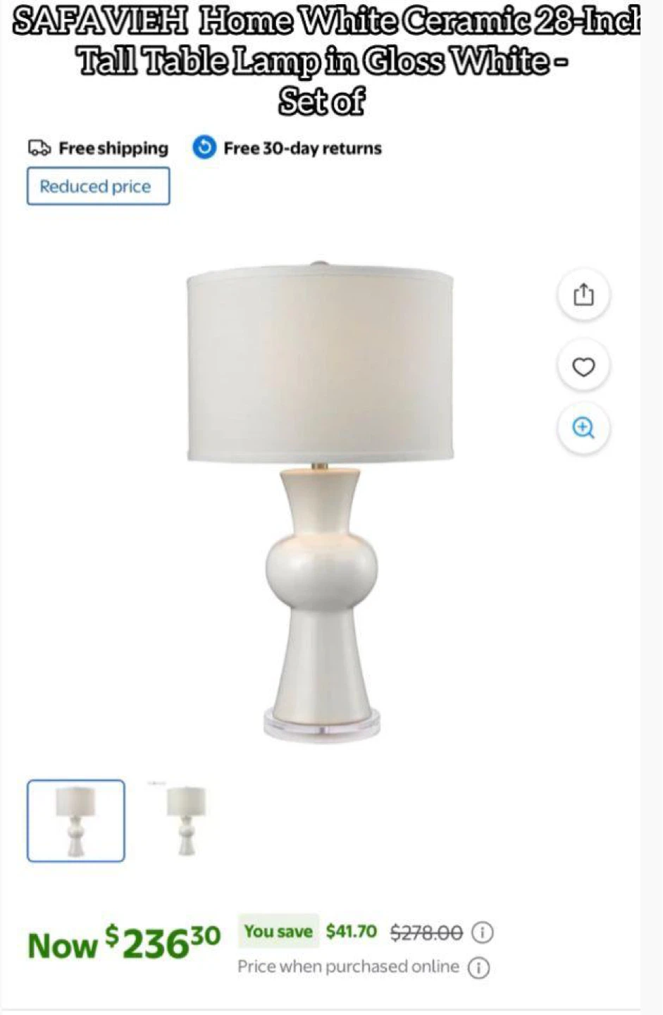 SAFAVIEH Home White Ceramic Tall Table Lamps - Set of 2 - photo 5