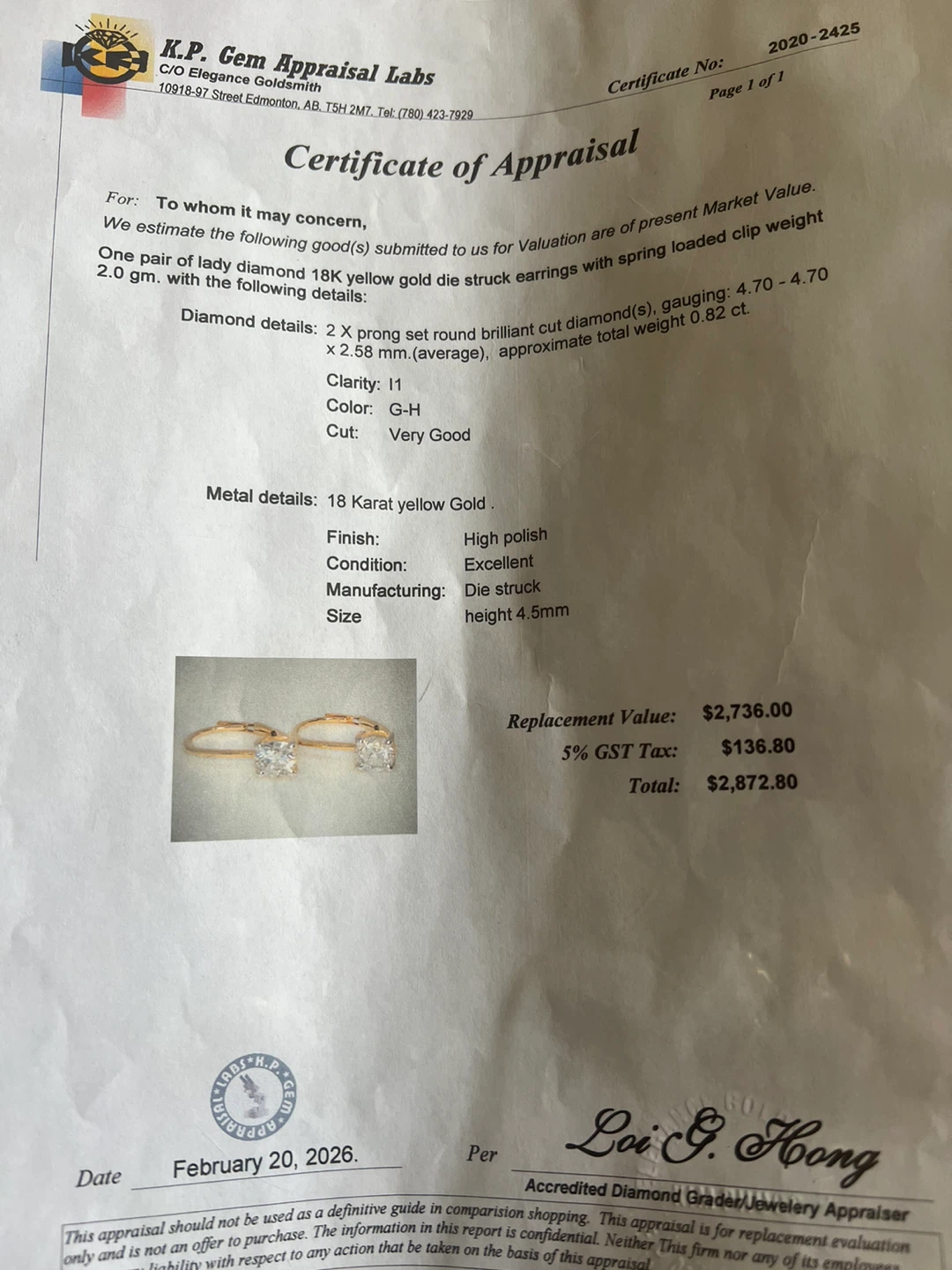 18K Yellow Gold Diamond Earrings 0.82 CTW - photo 3