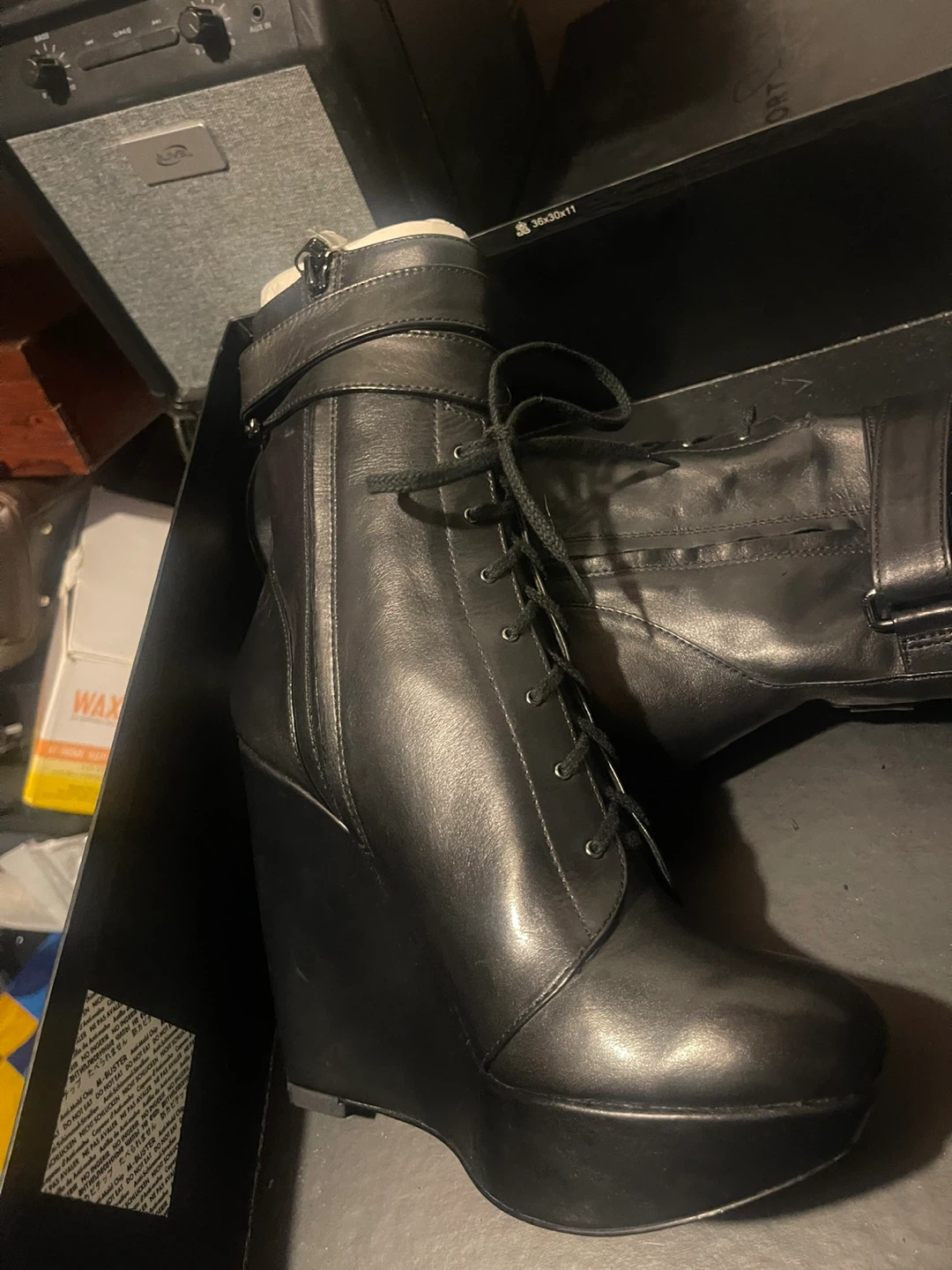 Black Leather Wedge Lace-Up Boots - photo 3