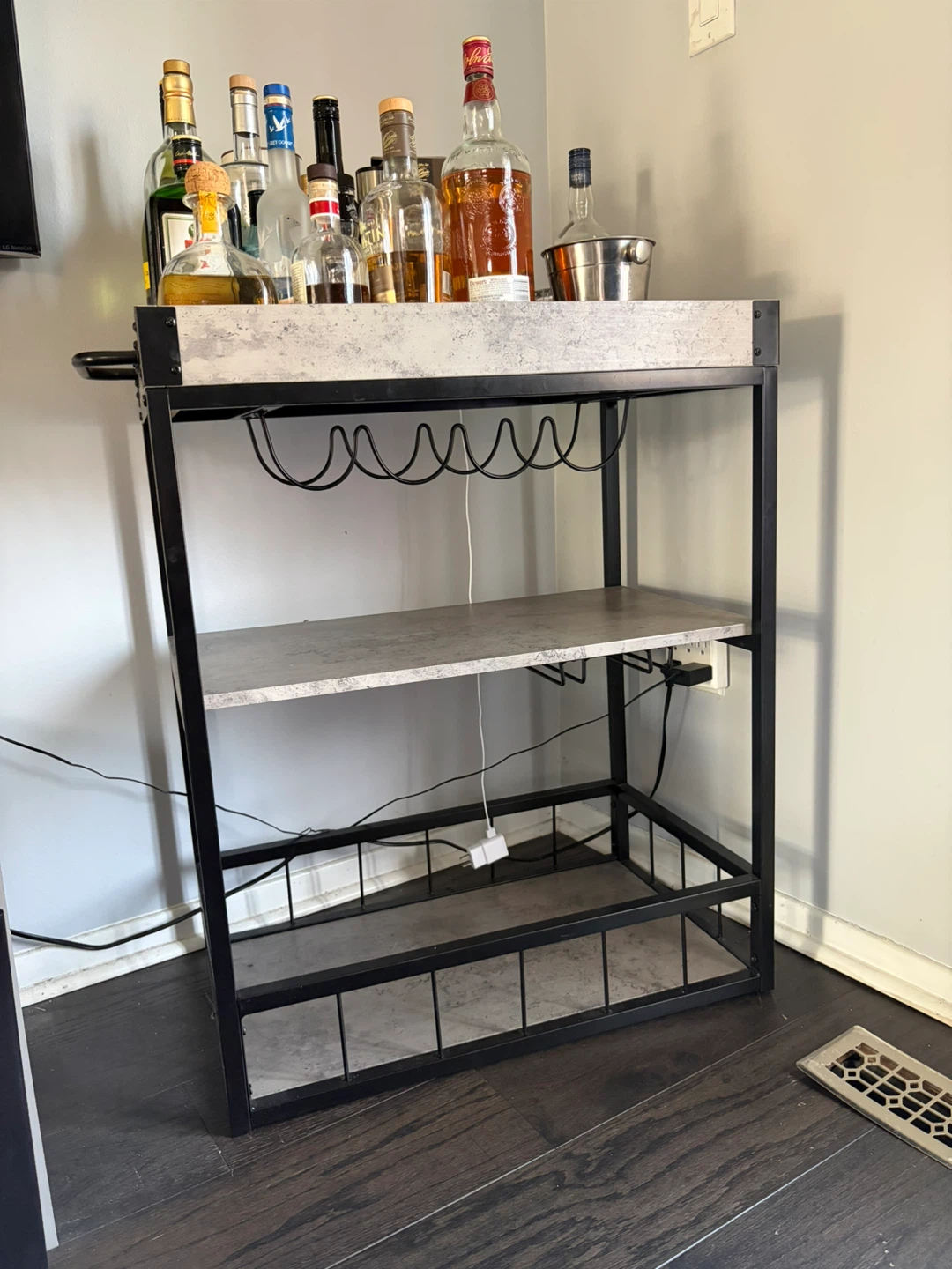 3-Tier Bar Cart with Wine Rack and Glass Holders - photo 3