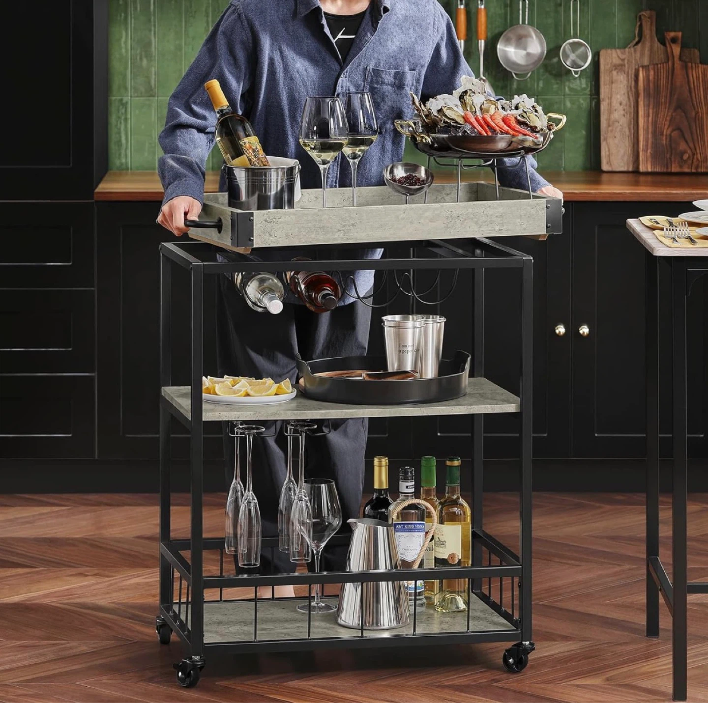 3-Tier Bar Cart with Wine Rack and Glass Holders - photo 5