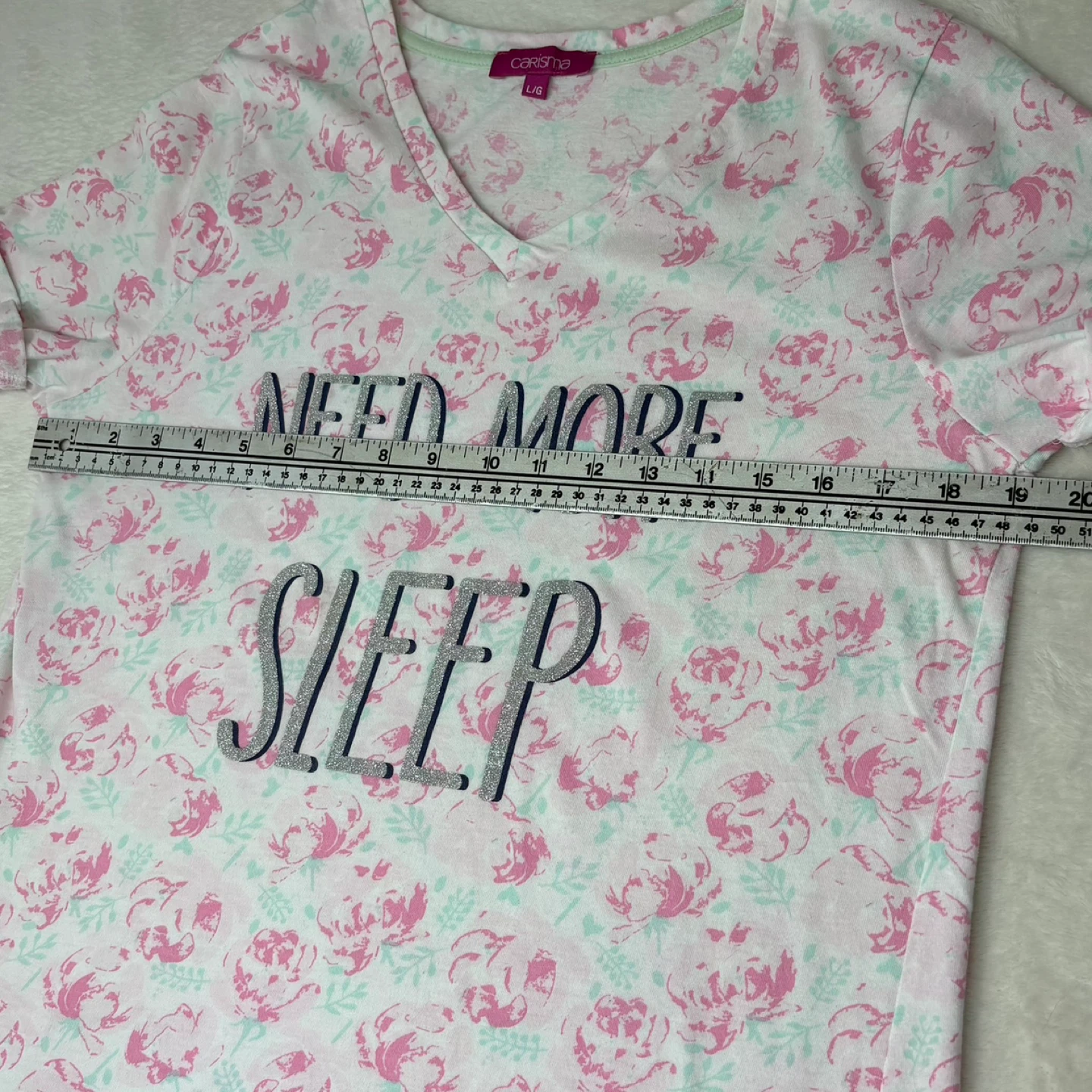 Carisma Need More Sleep Floral Nightgown Sleep Shirt Size L - photo 3