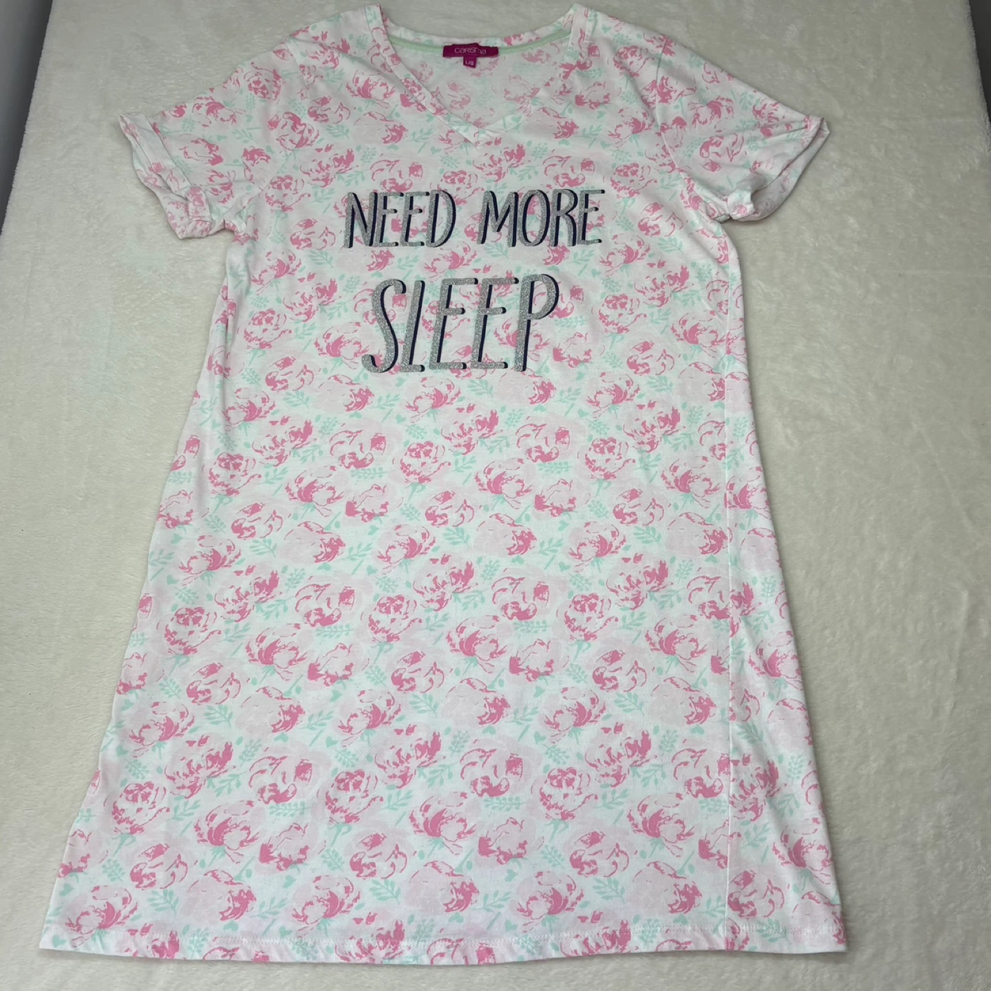 Carisma Need More Sleep Floral Nightgown Sleep Shirt Size L - photo 2