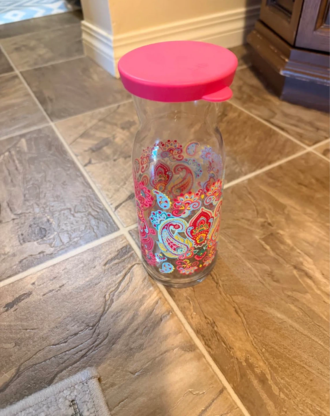 Glass Pitcher with Pink Lid