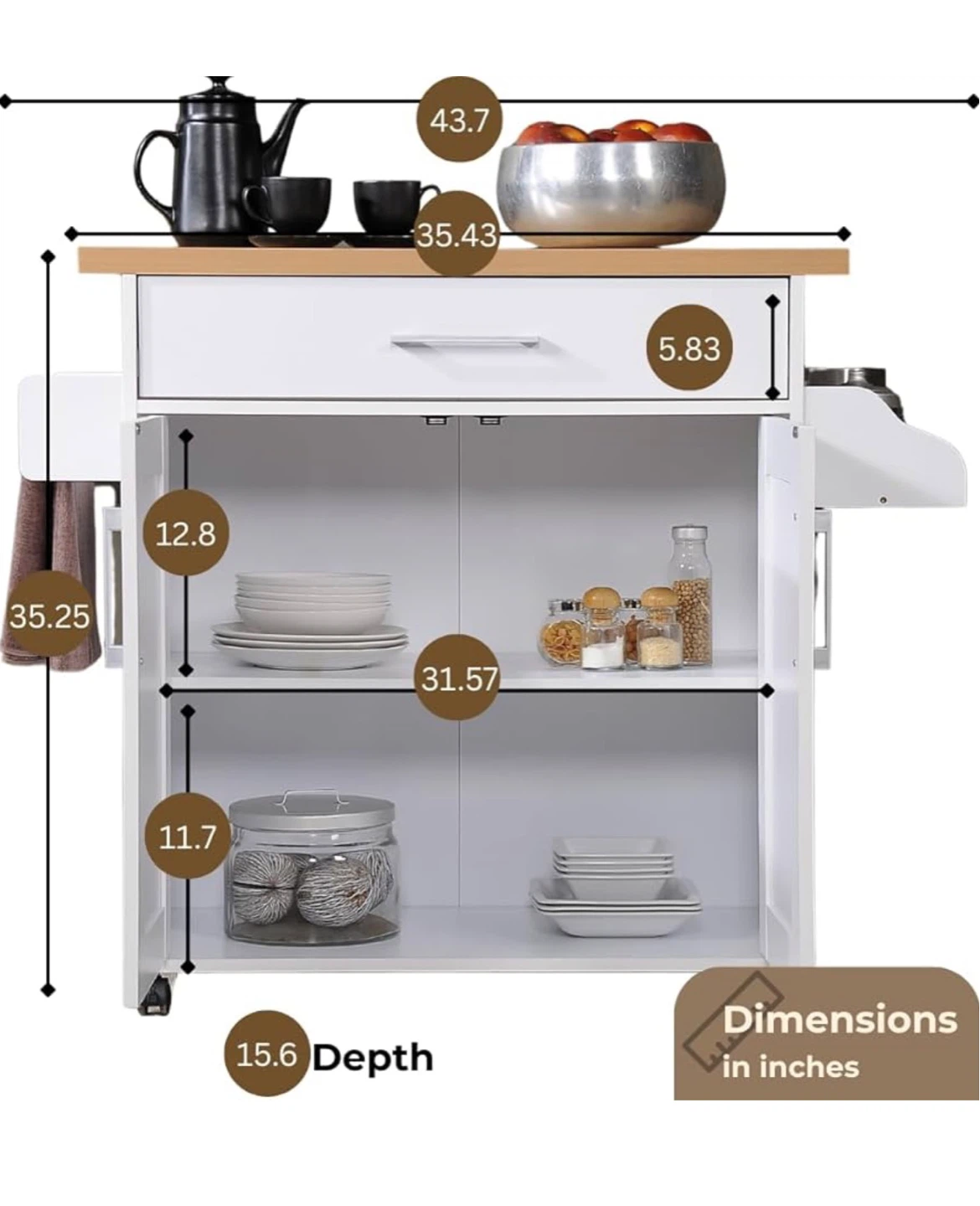 White Kitchen Cart with Spice Rack and Storage - photo 5