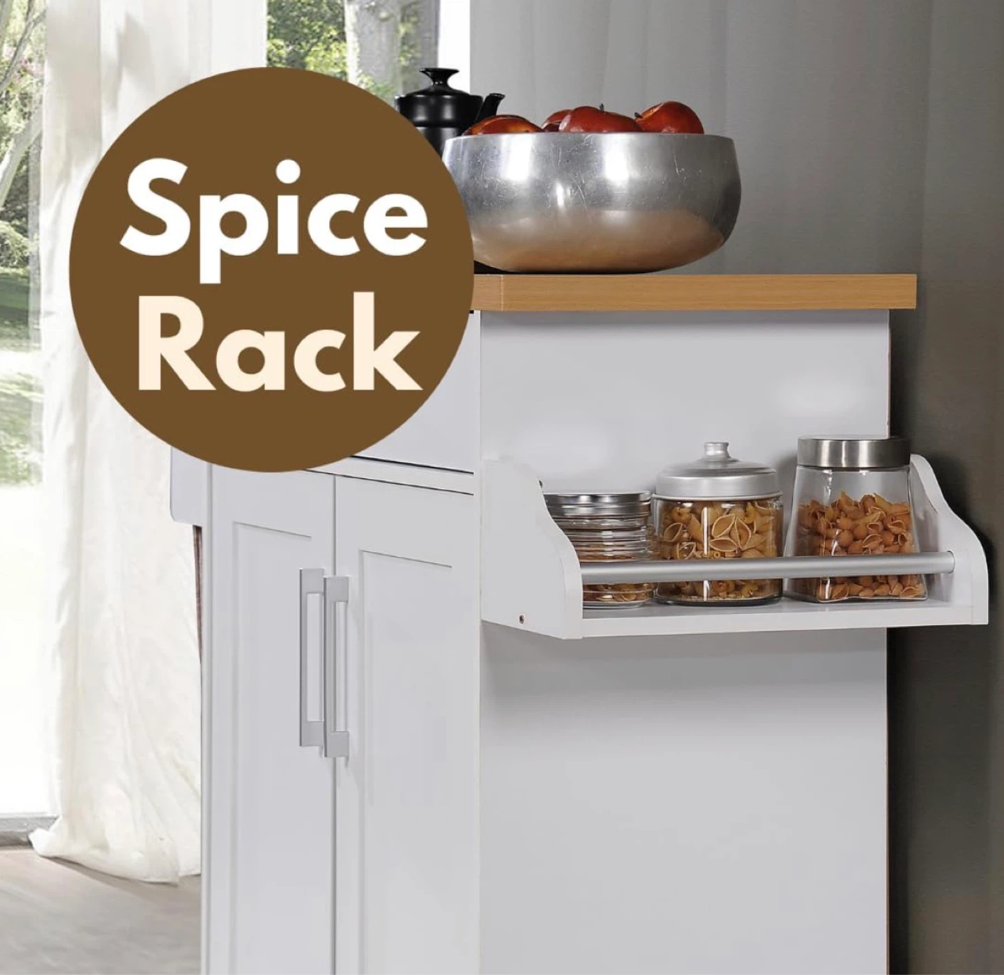 White Kitchen Cart with Spice Rack and Storage - photo 4