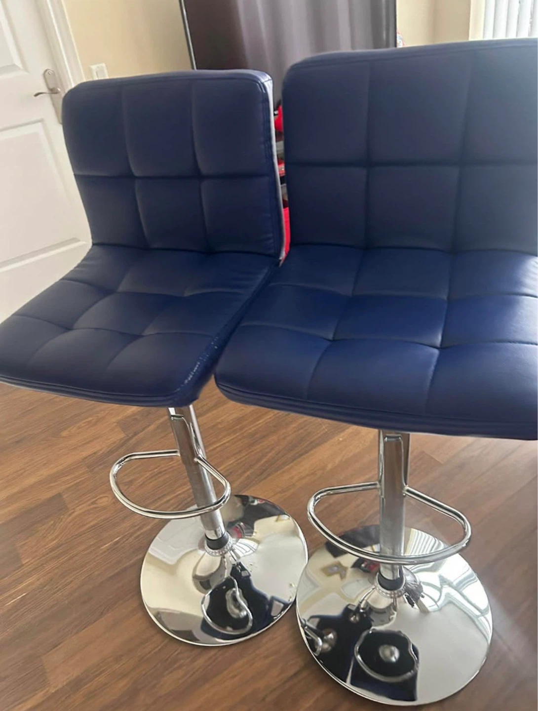 Adjustable Blue Faux Leather Bar Stools