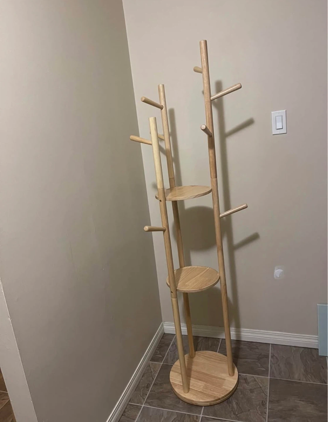 Wooden Coat Rack with Shelves