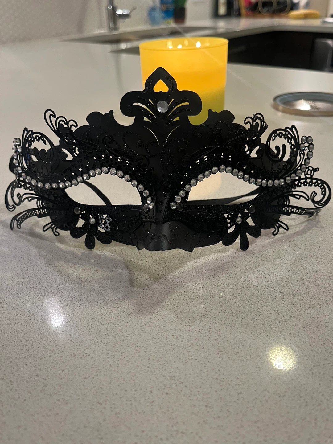 Black Masquerade Mask with Rhinestones - photo 2