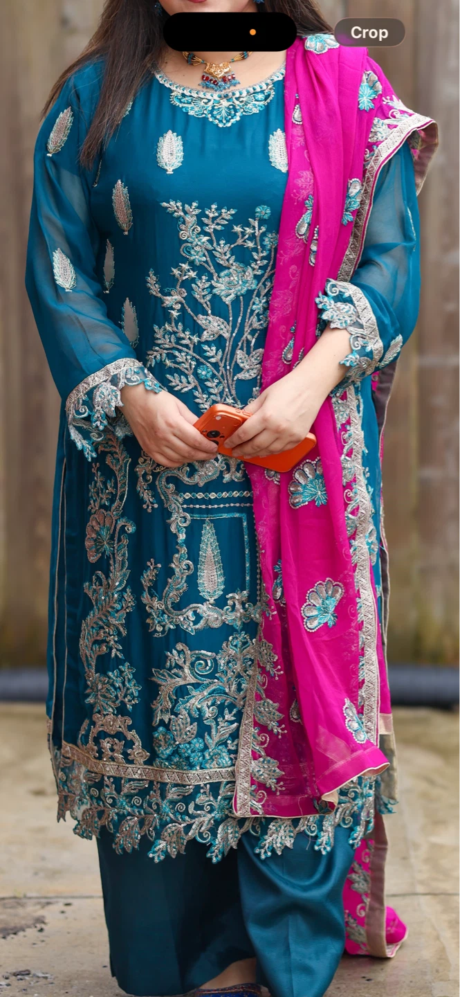 Zainab Chottani Brand Teal Embroidered Kameez with Pink Dupatta - photo 2