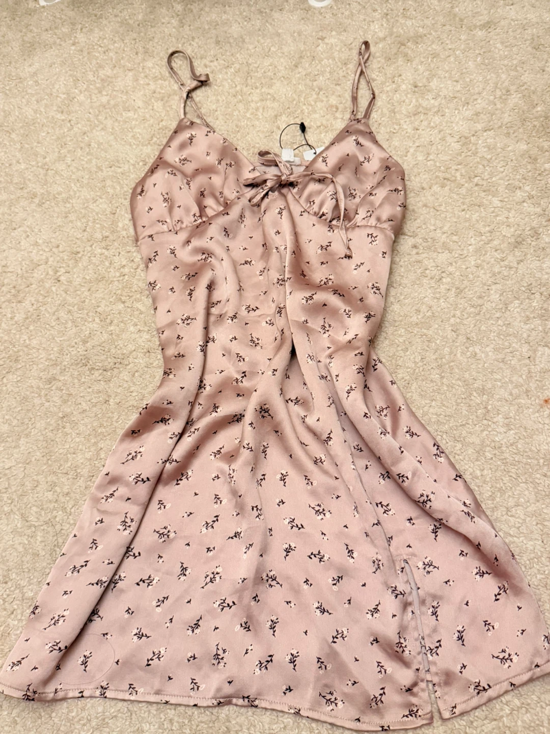 Pink Floral Satin Slip Dress