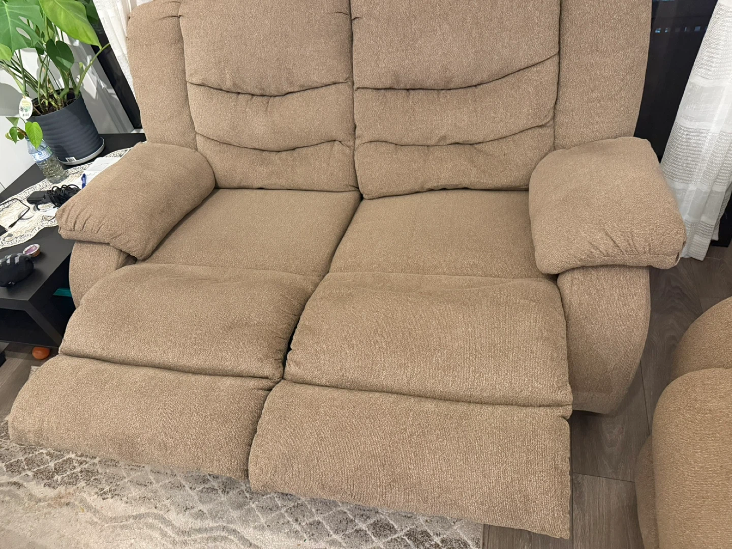 Tan Fabric Double Recliner Sofa 3 set and loveseat - photo 2