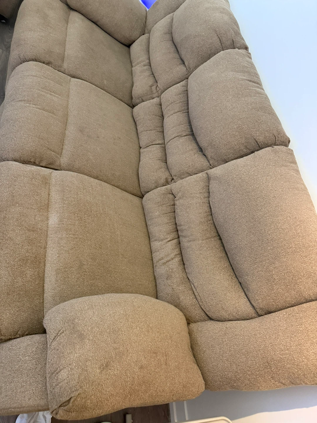 Tan Fabric Double Recliner Sofa 3 set and loveseat - photo 3
