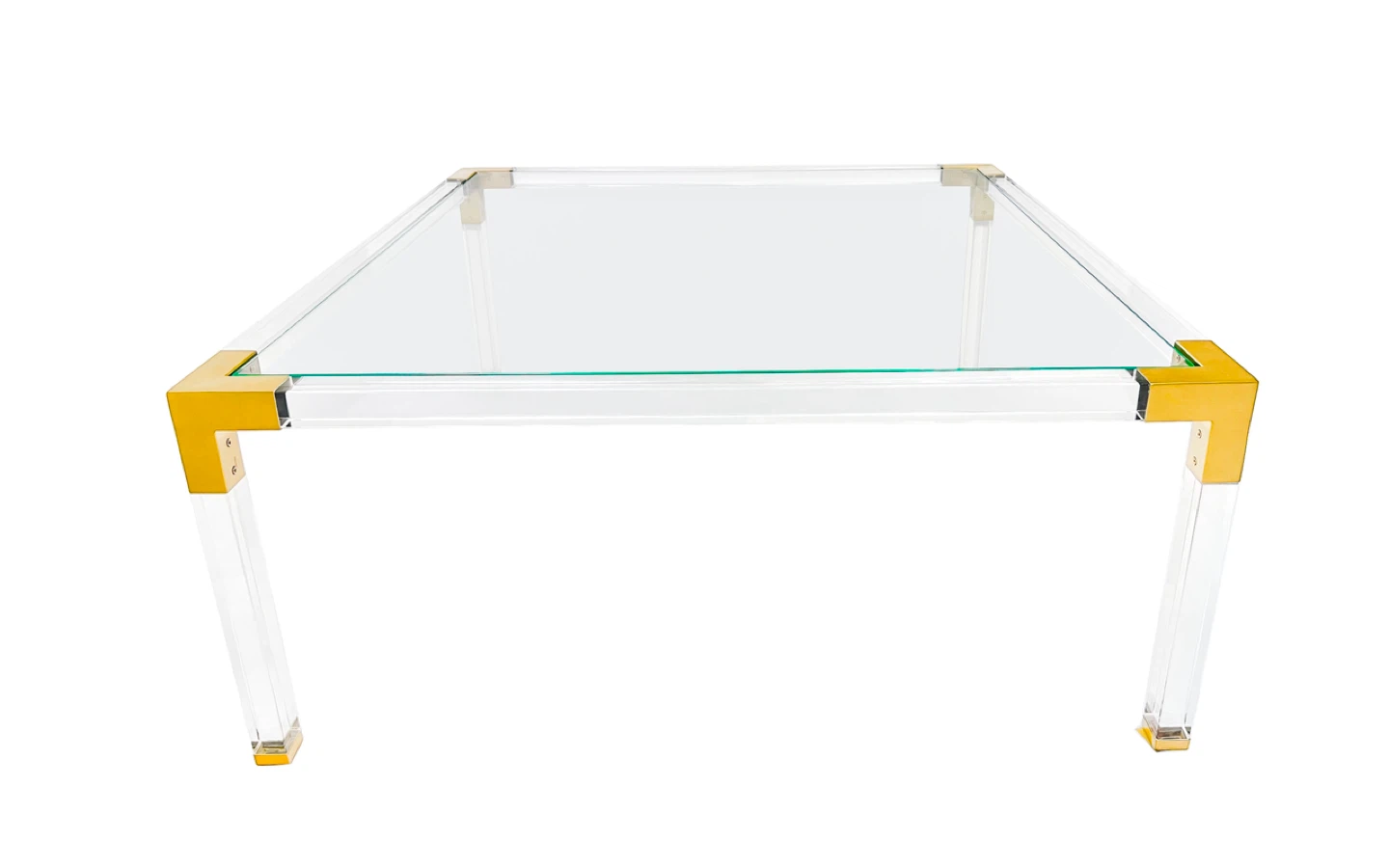 ACRYLIC & GOLD BRASS GLASS COFFEE TABLE - photo 2
