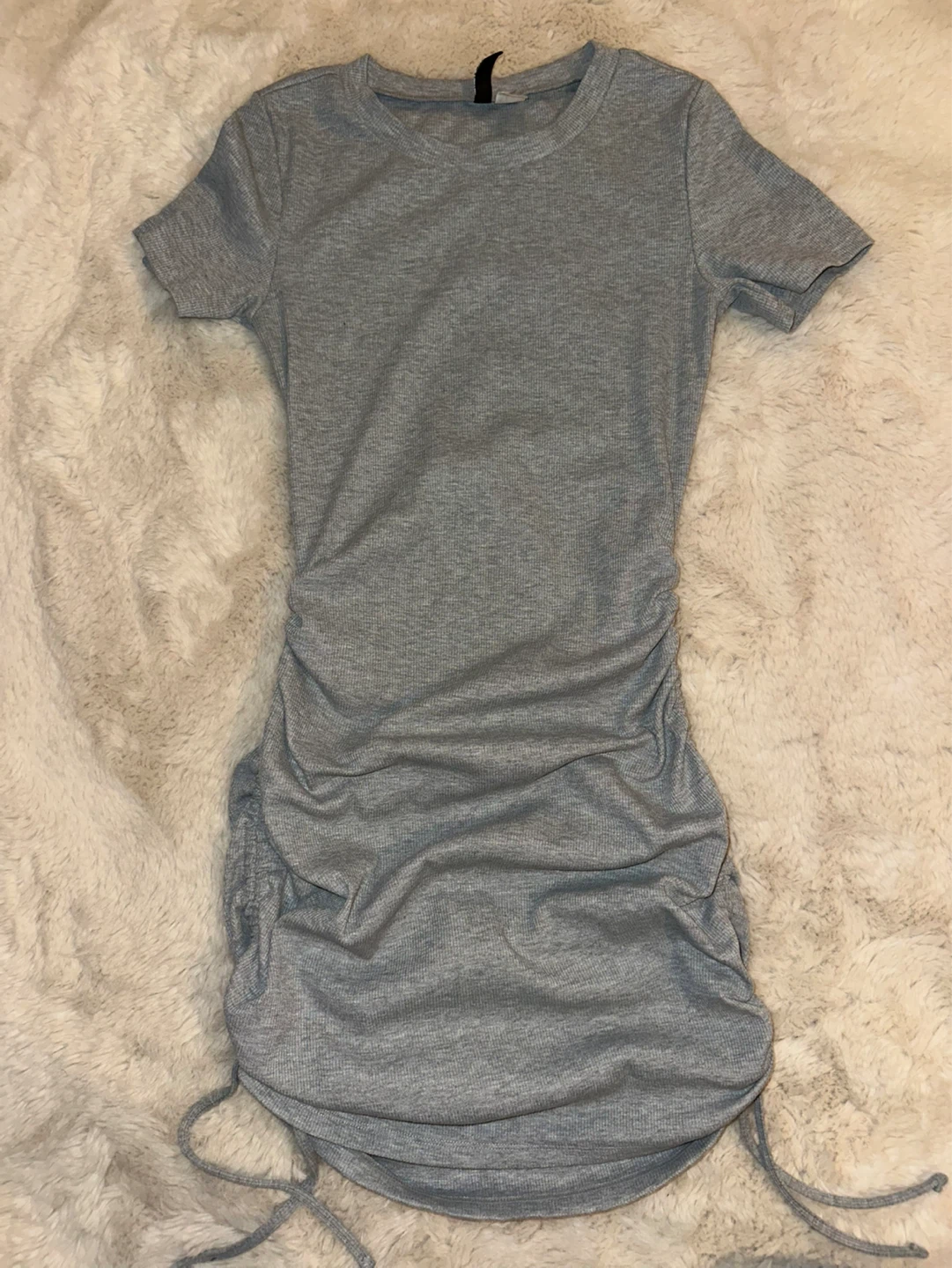 Grey Ruched Drawstring Dress