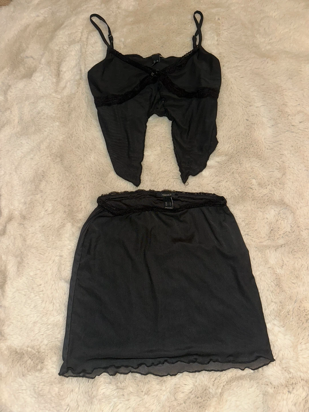 Forever 21 Black Lace Trim Cami and Skirt Set