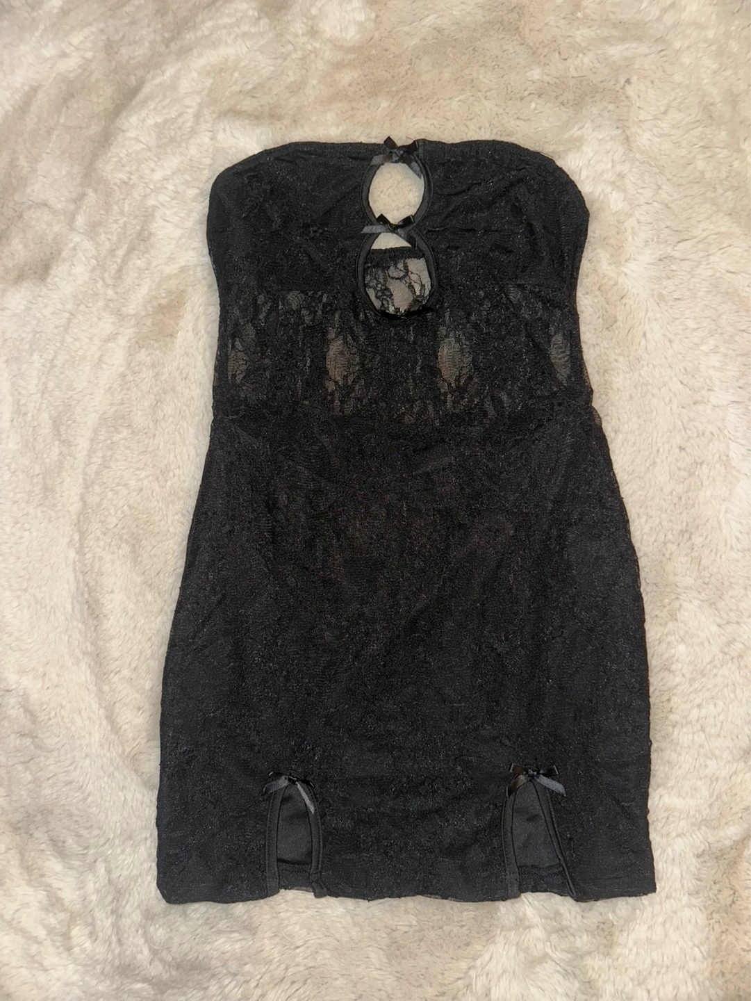 Black Lace Strapless Mini Dress