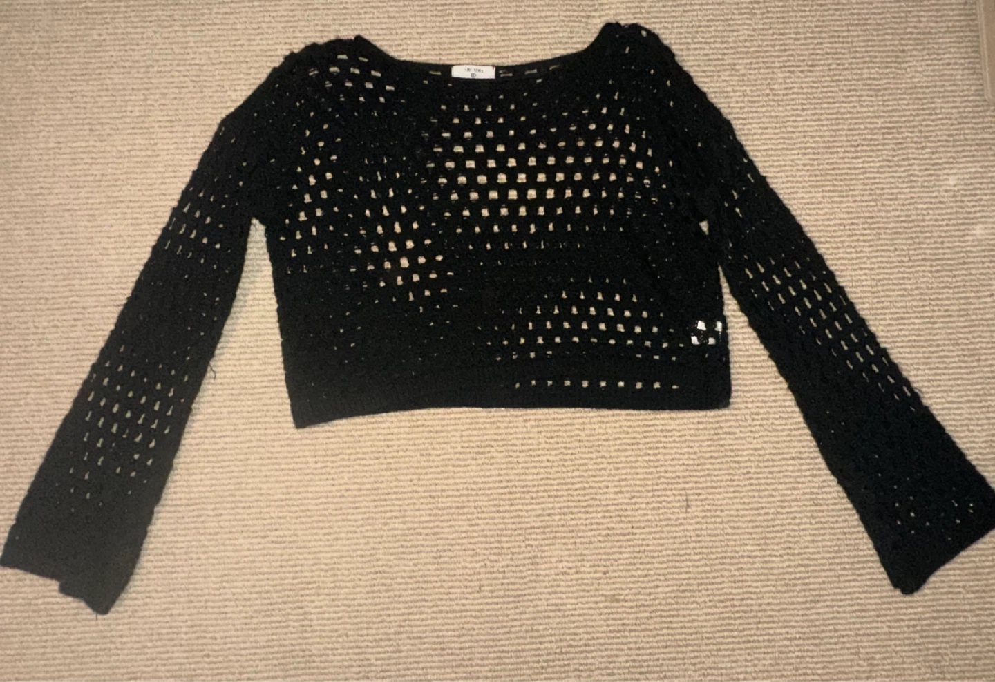 Black Crochet Bell Sleeve Crop Top