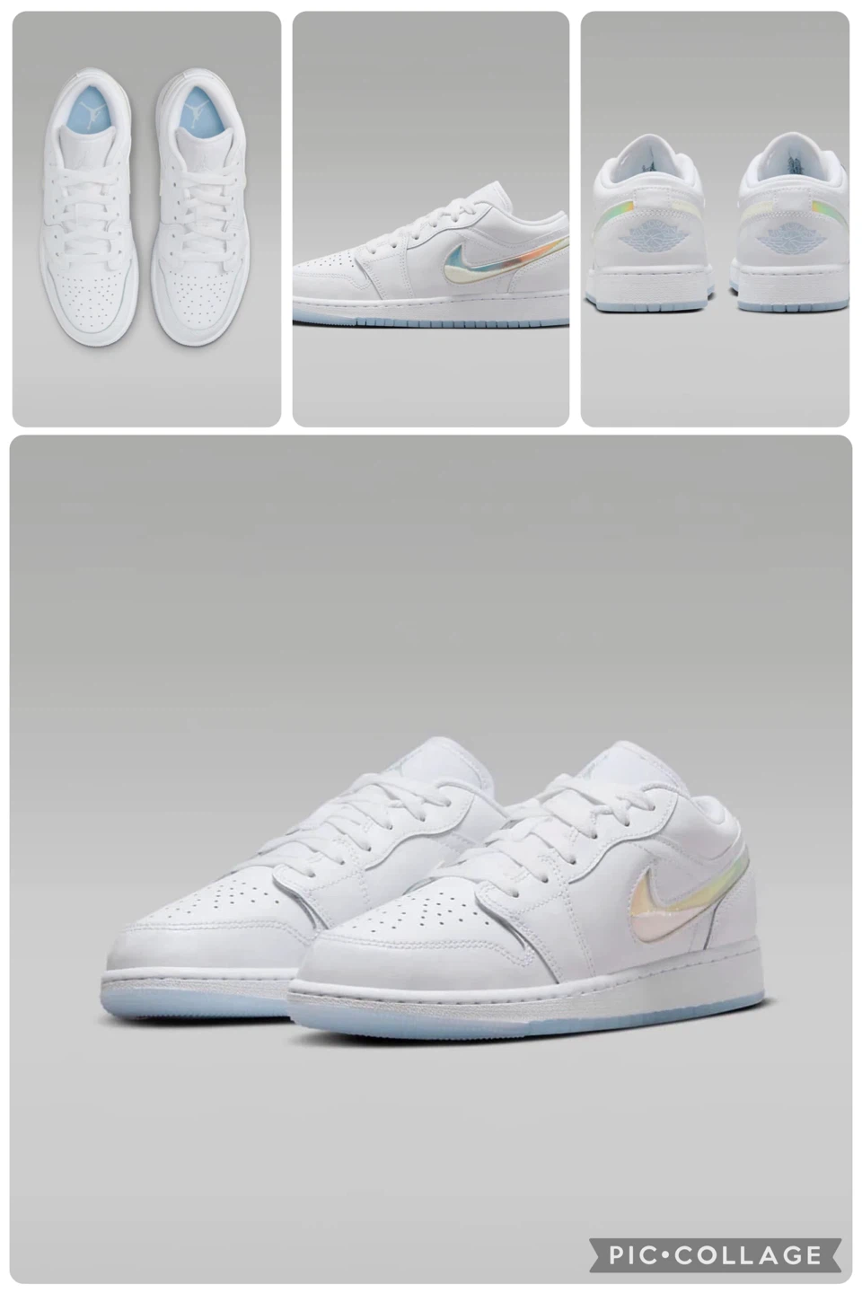 Air Jordan 1 Low SE White Iridescent Swoosh Sneakers
