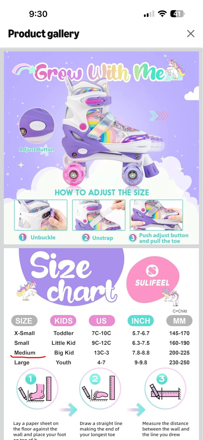 SULIFEEL Adjustable Roller Skates - Size Medium (EU 32-36) - photo 4