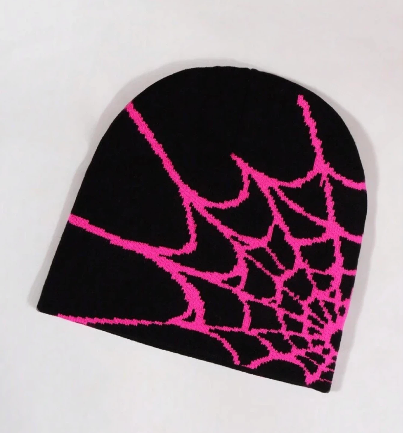 Black and Hot Pink Spiderweb Beanie