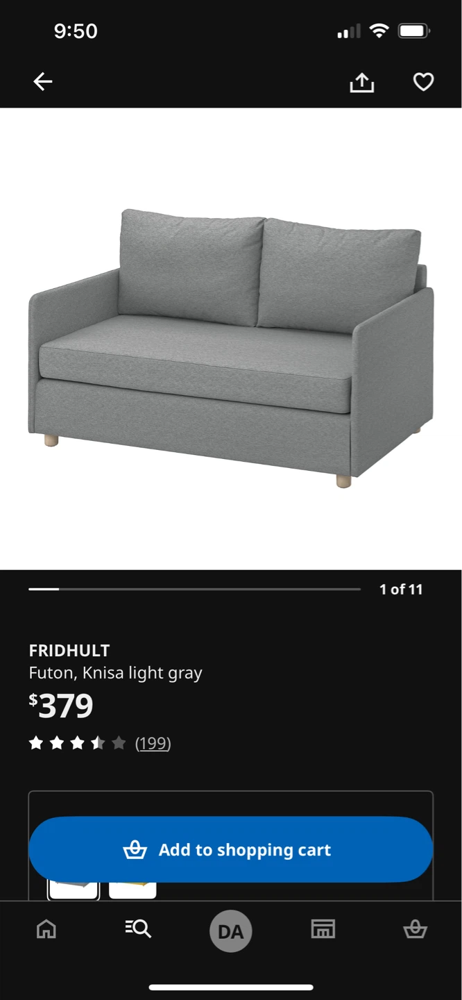 IKEA FRIDHULT Futon Knisa Light Gray Sofa Bed - photo 2