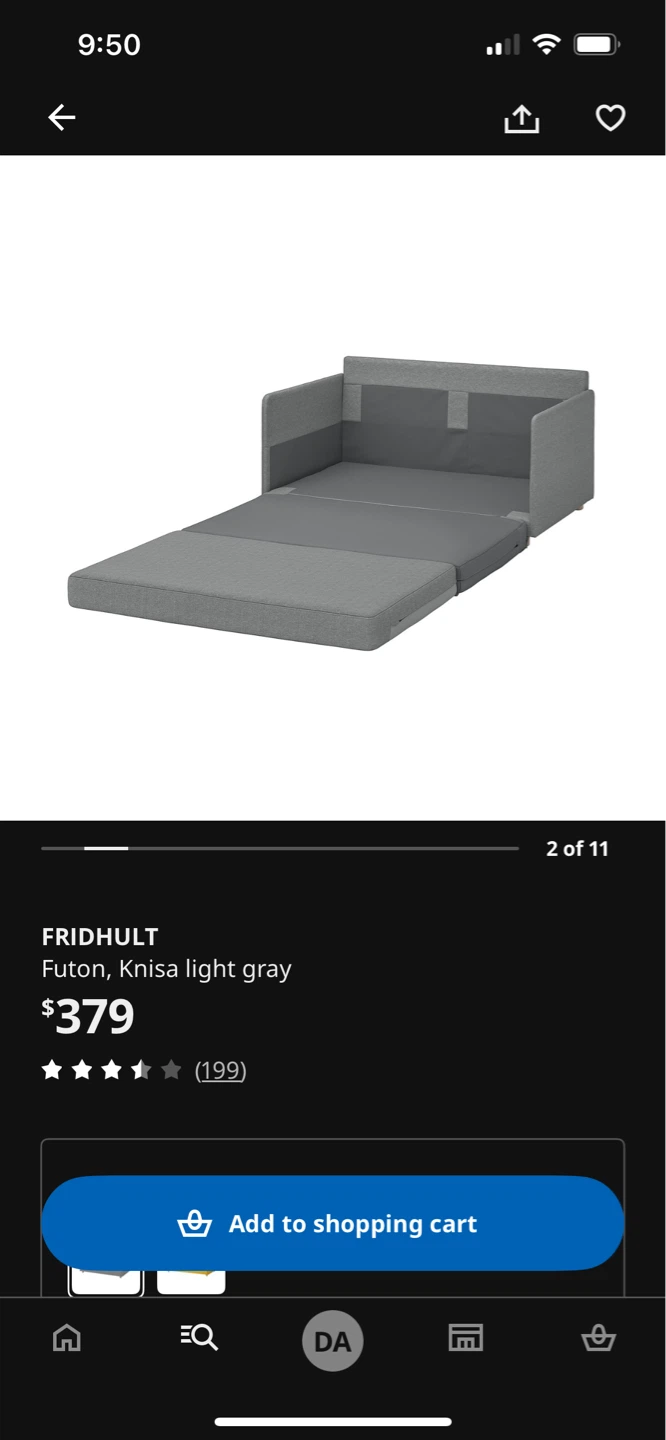 IKEA FRIDHULT Futon Knisa Light Gray Sofa Bed - photo 3