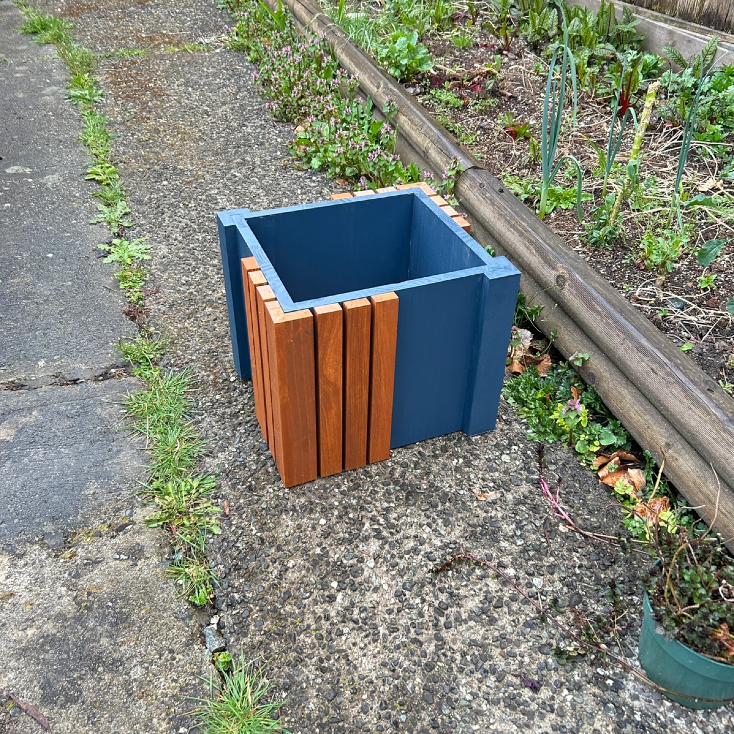 Wooden Planter Box - Blue and Natural Wood Finish - photo 2