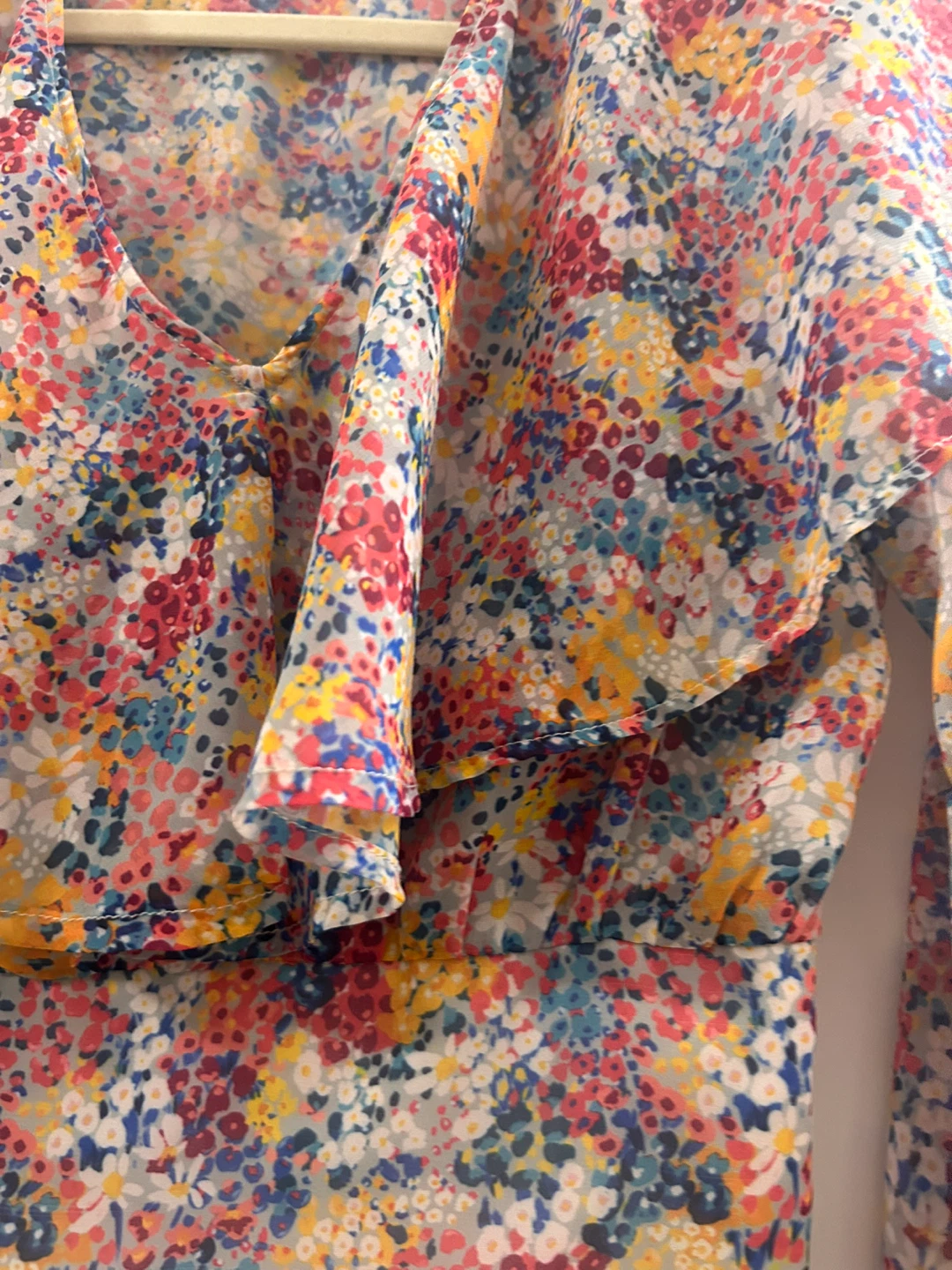 ZARA floral chiffon crop v neck blouse top XS - photo 3