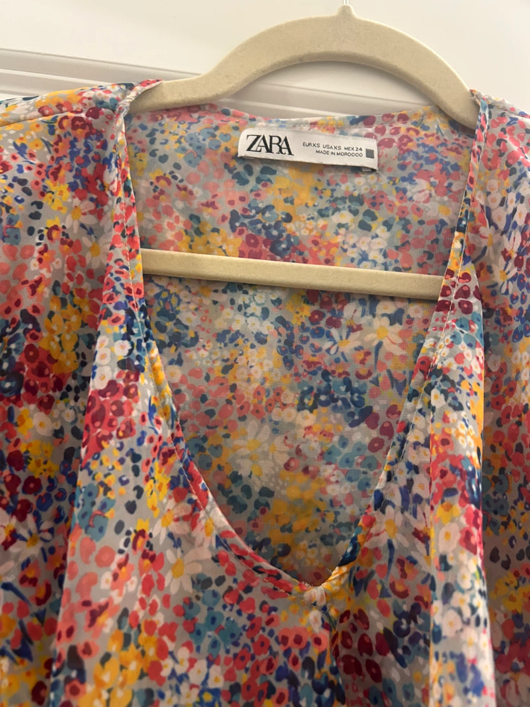 ZARA floral chiffon crop v neck blouse top XS - photo 5