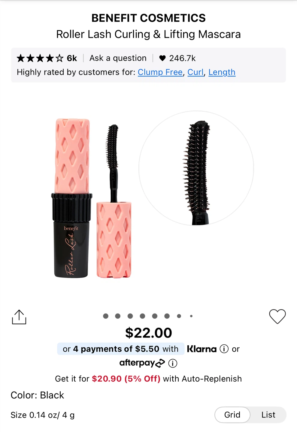Mini Benefit Roller Lash Curling & Lifting Mascara Black