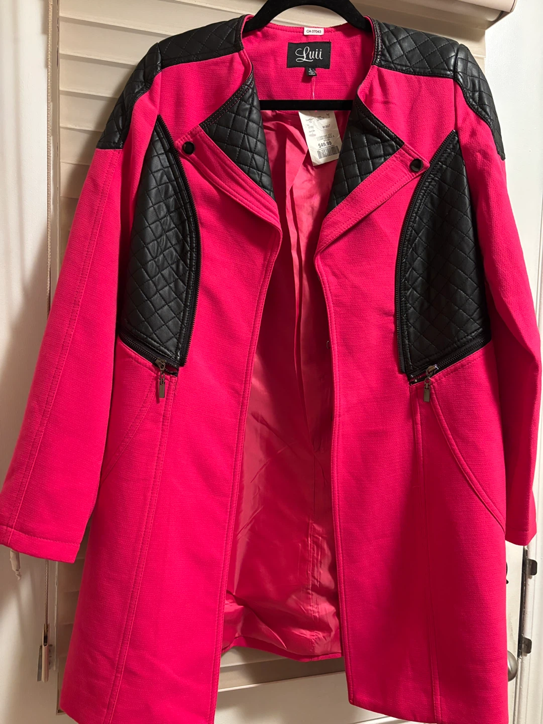 Luii Women's Pink & Black Faux Leather Moto Jacket