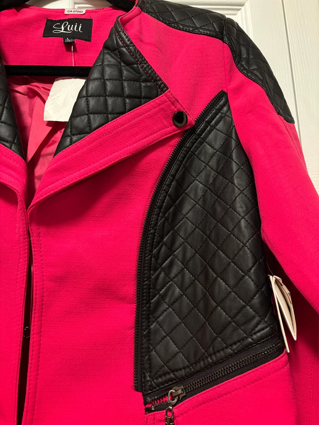 Luii Women's Pink & Black Faux Leather Moto Jacket - photo 3