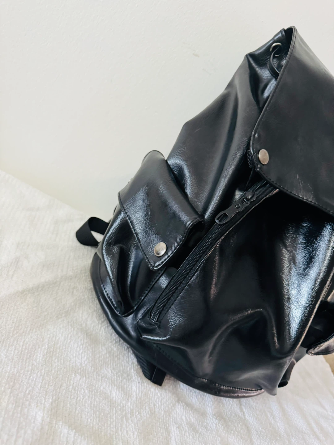 Black Faux Leather Backpack - photo 5