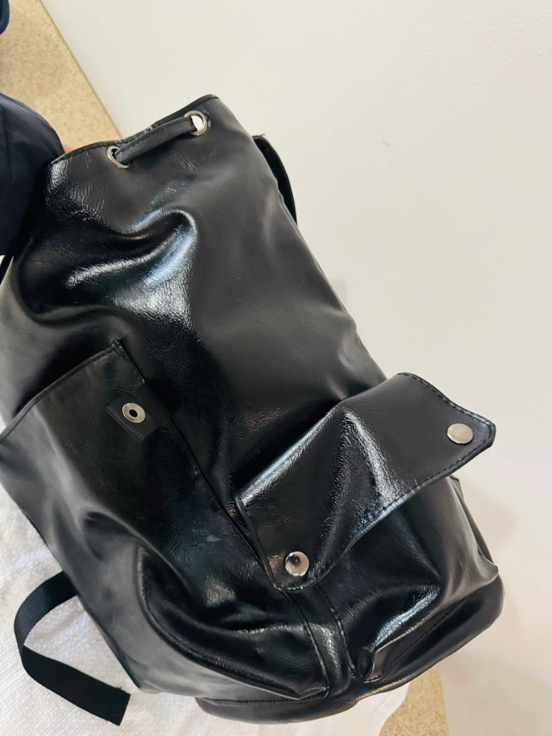Black Faux Leather Backpack