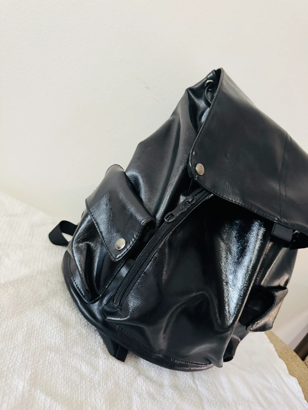 Black Faux Leather Backpack - photo 4