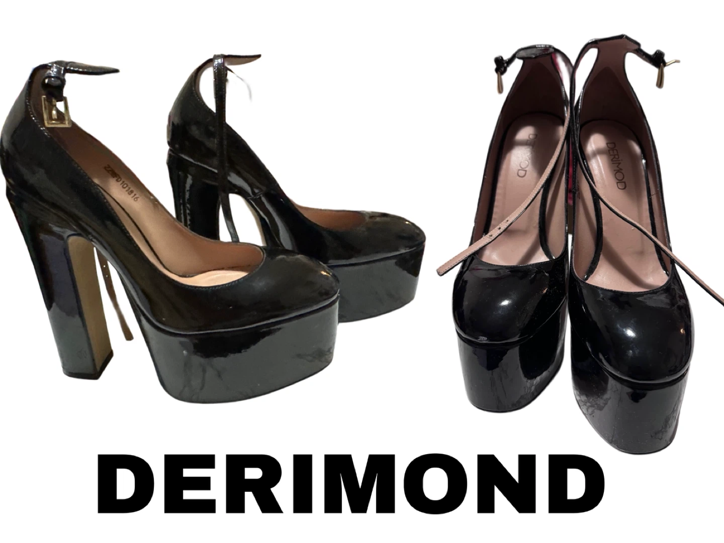 Derimod Black Patent Heels – 6” Platform – Size 38
