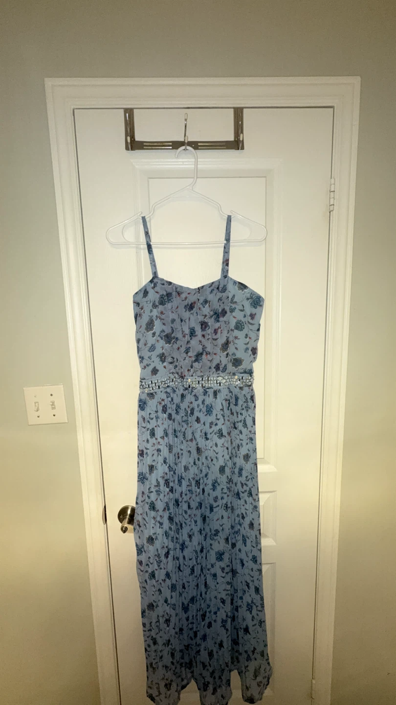 Blue Floral Maxi Dress with Matching Cardigan