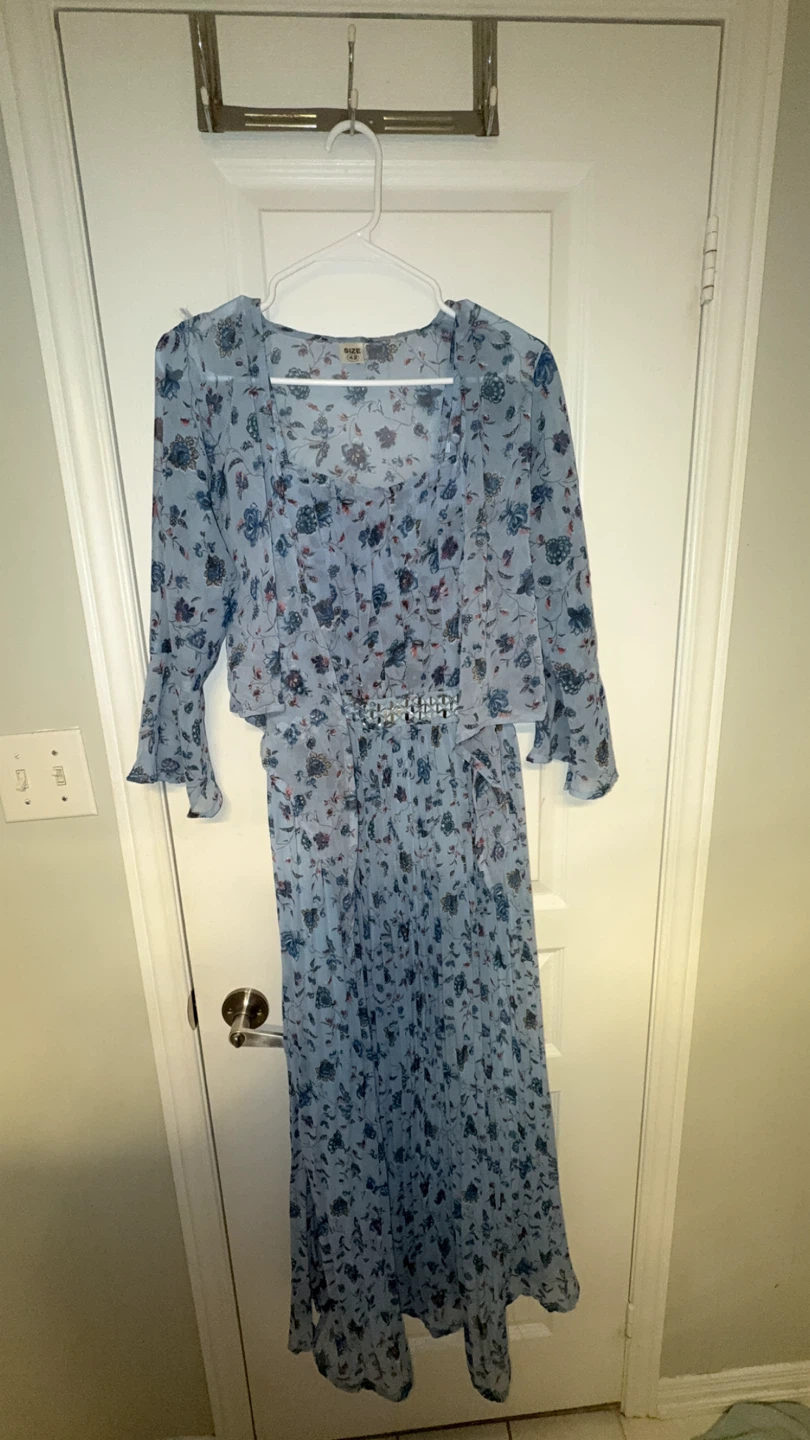 Blue Floral Maxi Dress with Matching Cardigan - photo 2